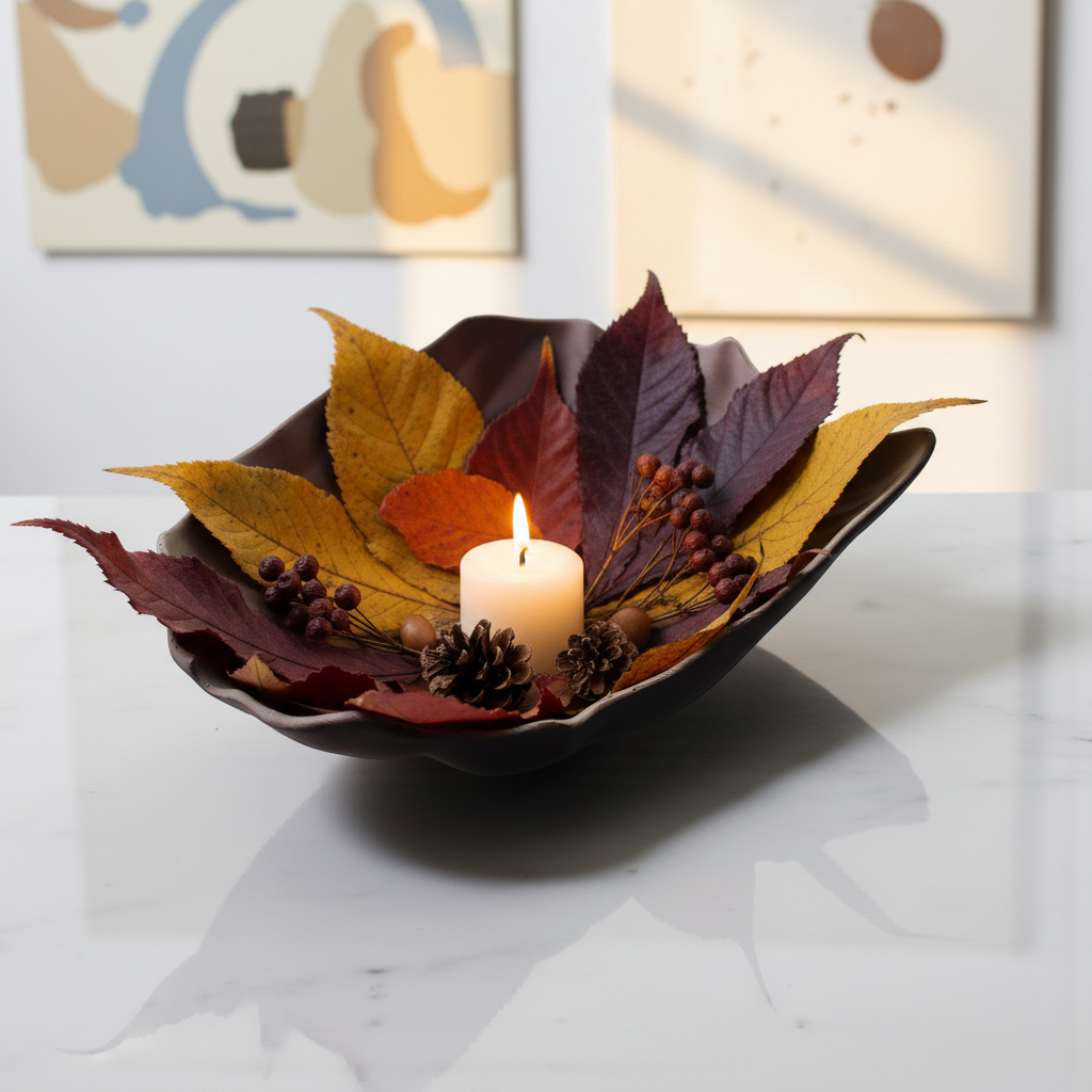 Curled Leaf Decorative Bowl - Purple colourway lifestyle