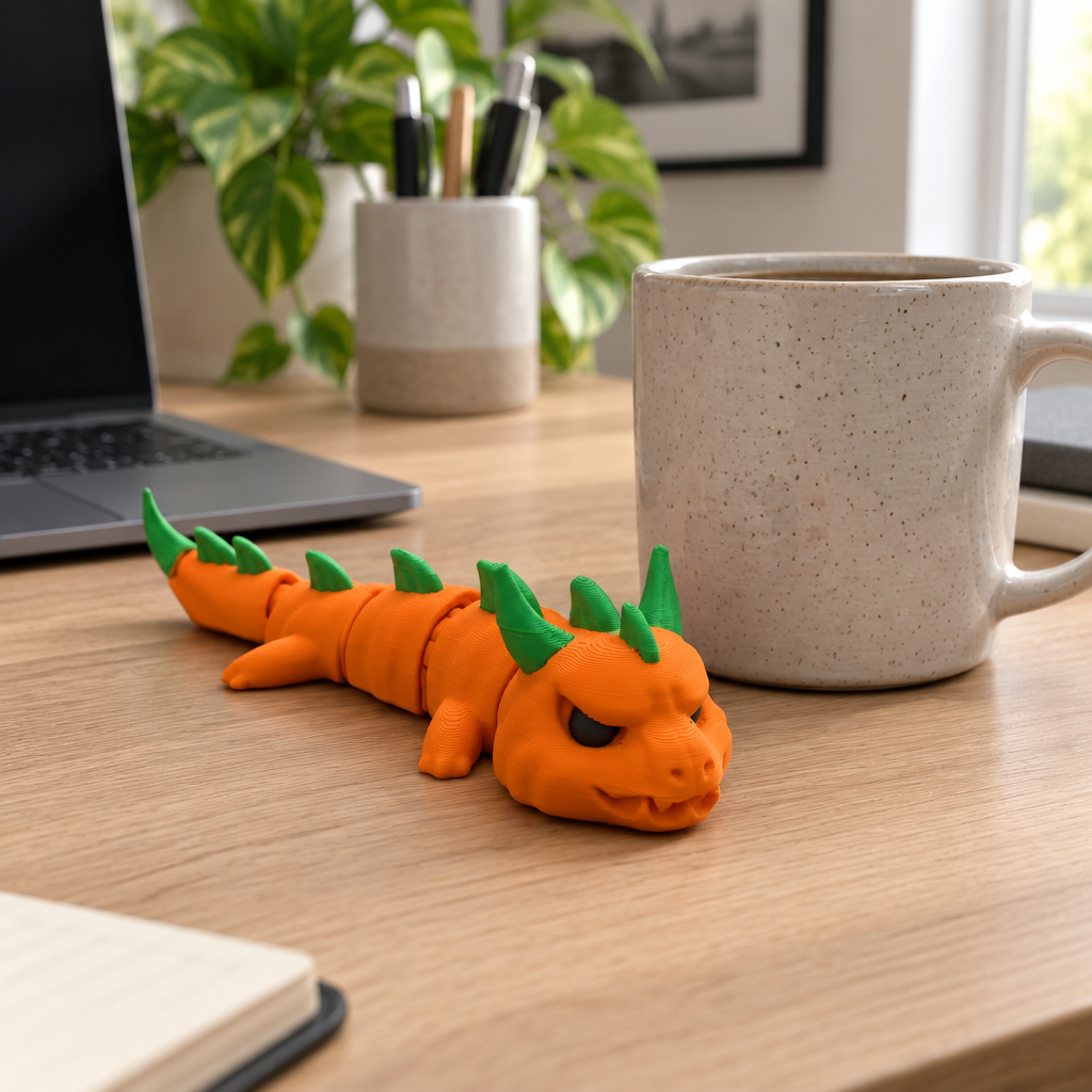 Pumpkin dragon beside a mug