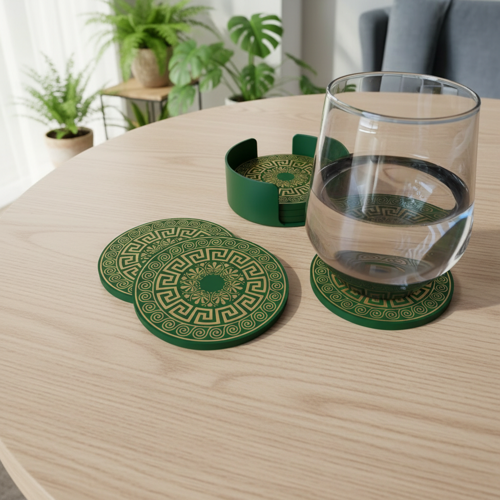 Greek Design Coaster Set - Green colourway lifestyle 2