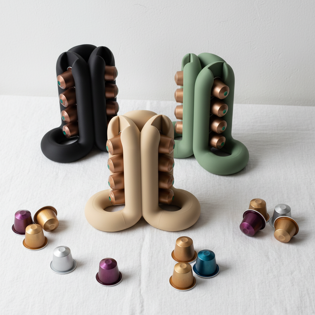 Three wibble pod holders group flatlay black sage beige - lifestyle