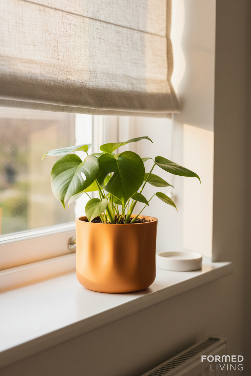 Minimal Rounded Planter orange on windowsill morning light