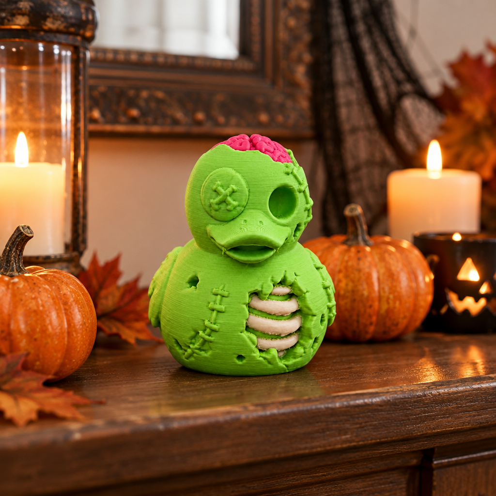 Green Zombie Jeep Duck on Halloween mantel