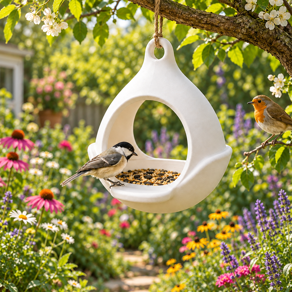 Drop feeder among wildflowers