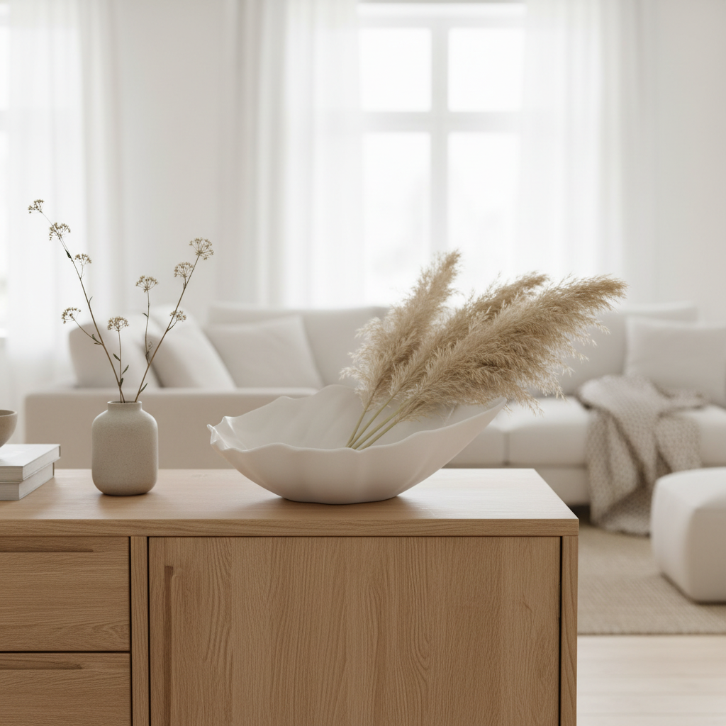 Curled Leaf Decorative Bowl - White colourway lifestyle