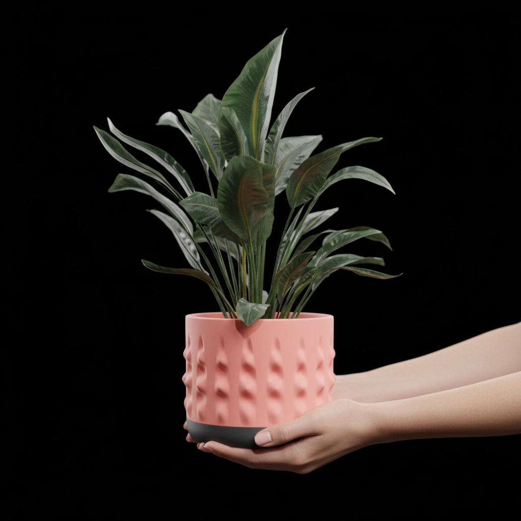 Modern Organic Textured Planter salmon pink additional angle showing raised bubble organic surface texture detail