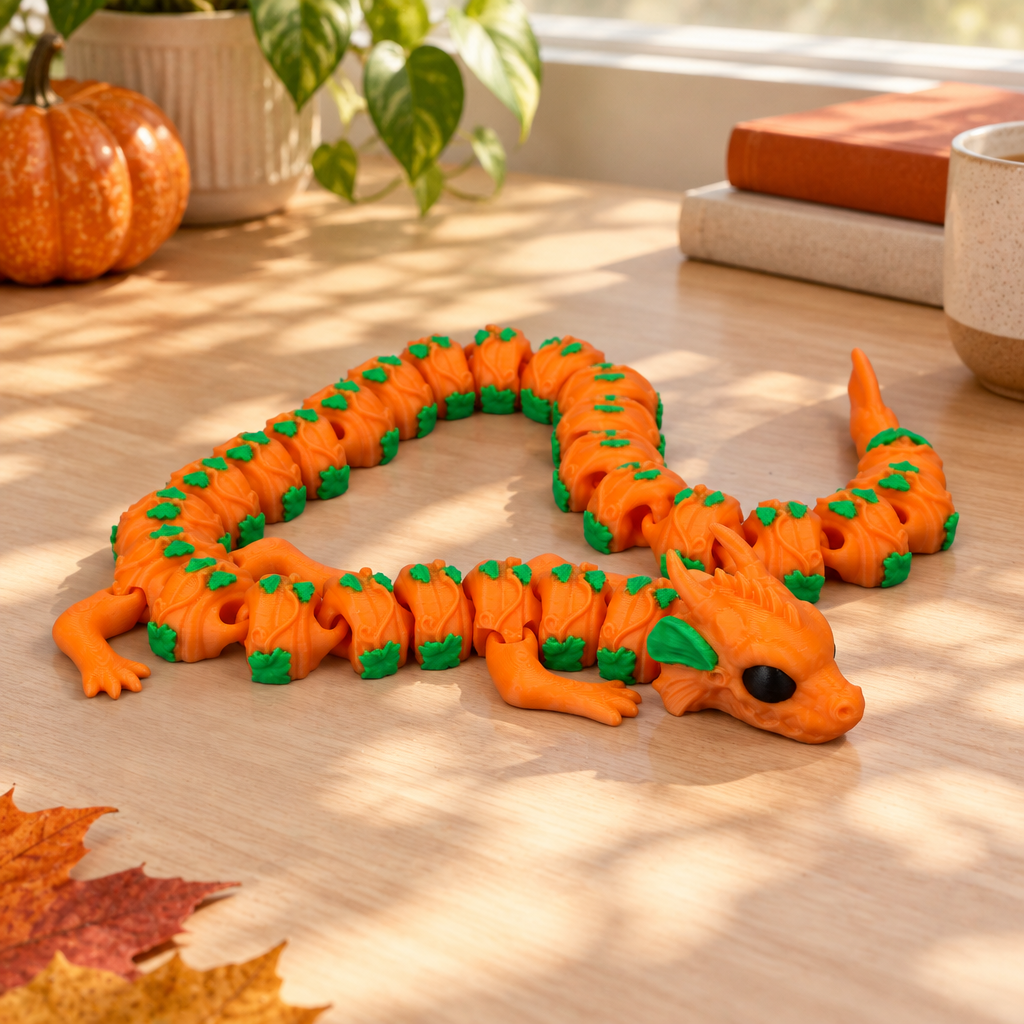 Pumpkin Dragon across wooden desk