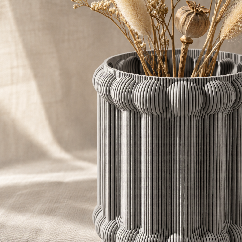 Close-up of Bones Vase on linen backdrop
