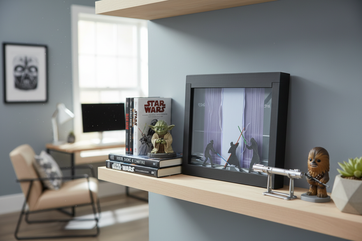 Star Wars Duel in Theed Shadow Box in home office