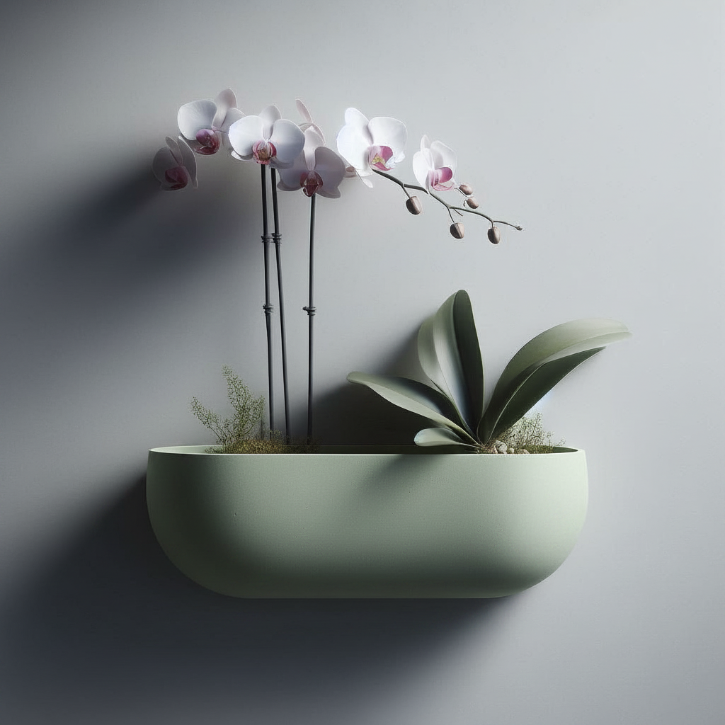 Oval Wall-Mounted Orchid Planter in sage green — bright airy interior lifestyle