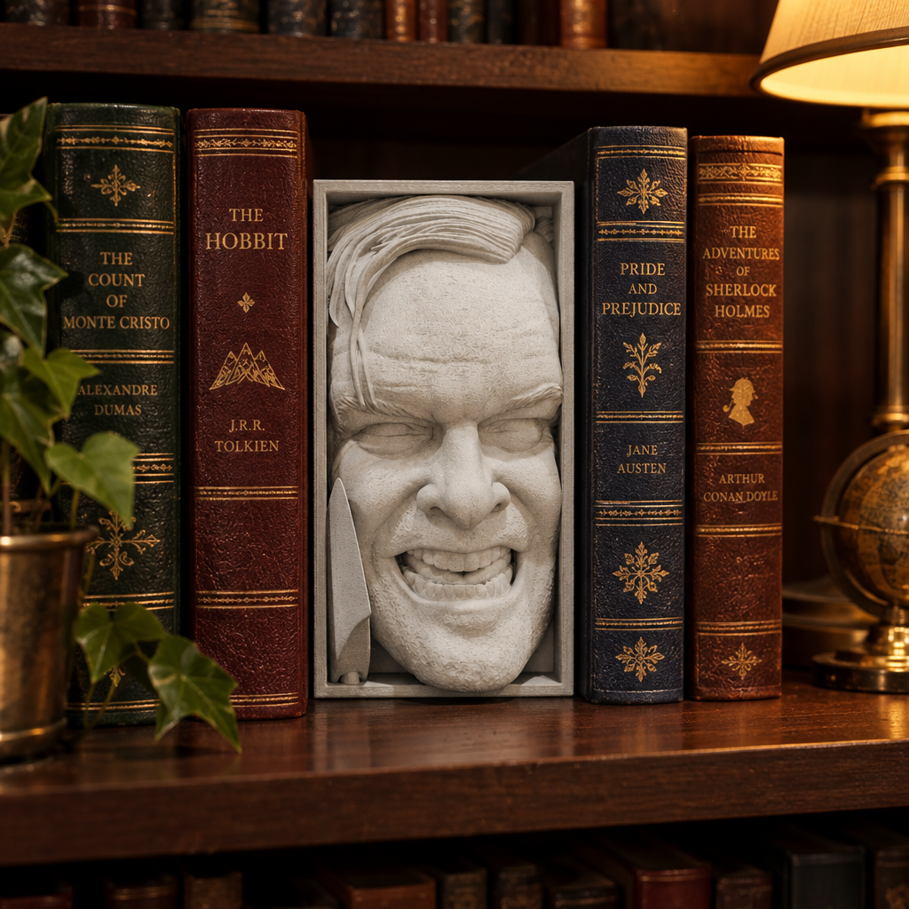 Paint-ready The Shining book nook between classic books in a home library