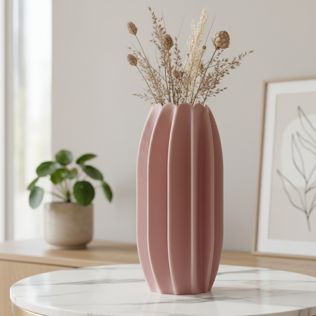Elegant Finned Decorative Vase on marble side table