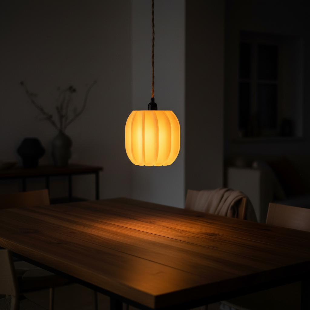 Sleek Ribbed E27 Lamp pendant over dining table moody interior