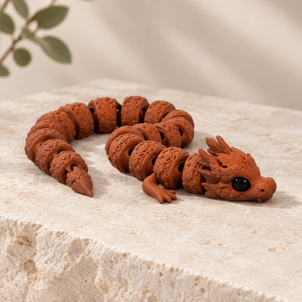 Autumn dragon on pale stone plinth