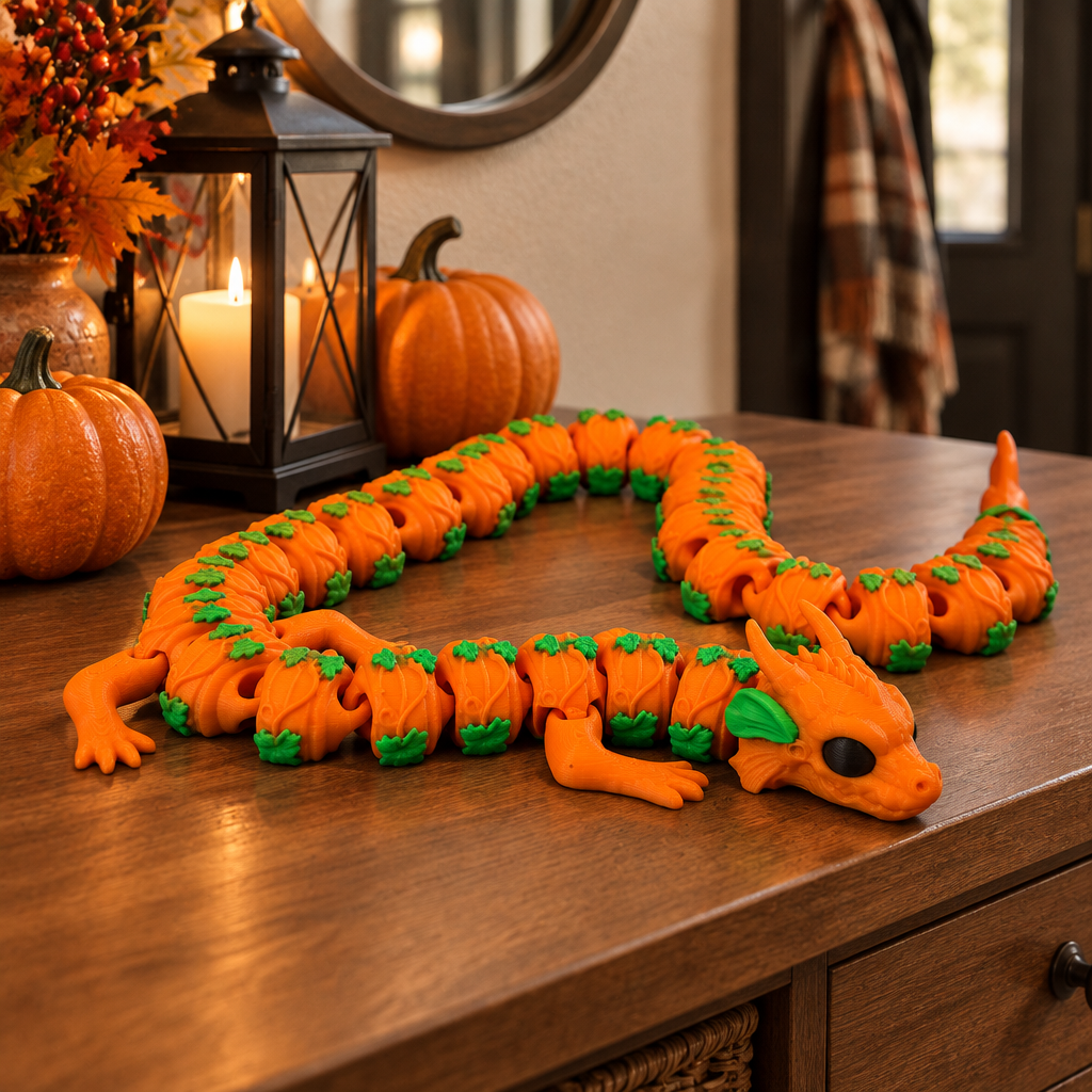 Pumpkin Dragon on autumn entryway console