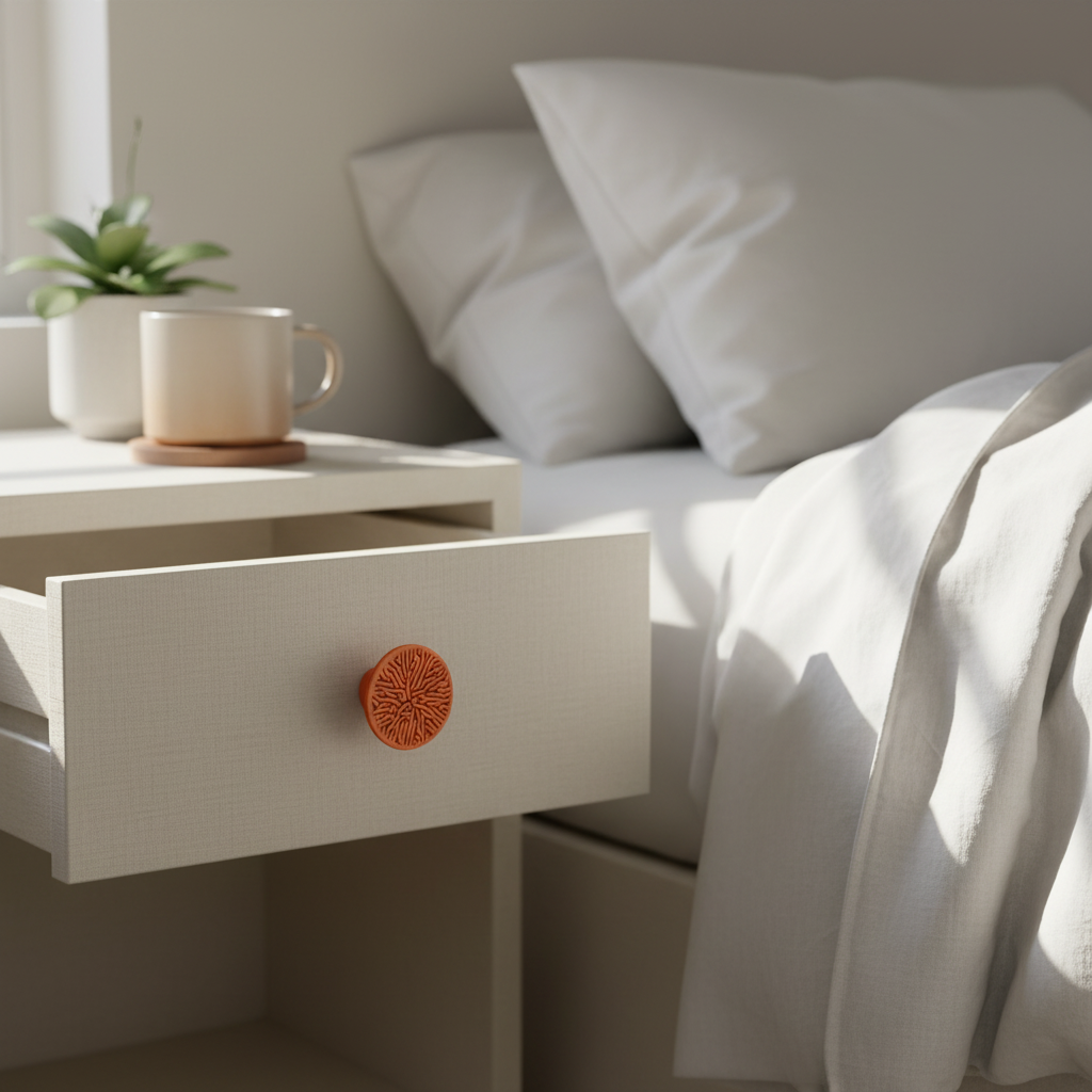 Modern Coral Pattern Cabinet Knob on cream bedside table