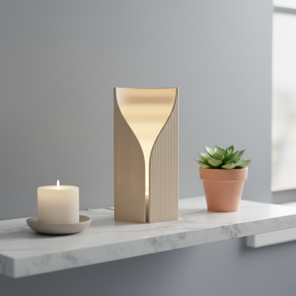 Beige ripple lamp on bathroom vanity - lifestyle