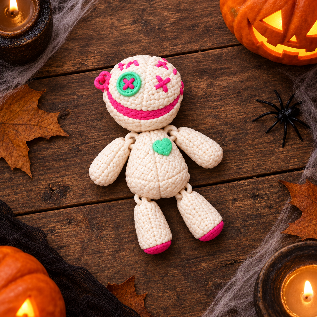 Overhead view of cream and pink Vodoo Doll
