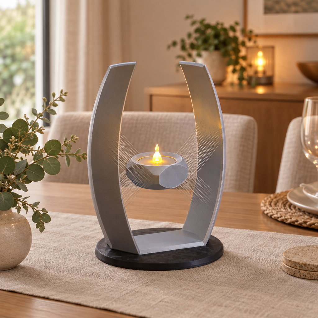 Tealight holder styled as a dining table centrepiece