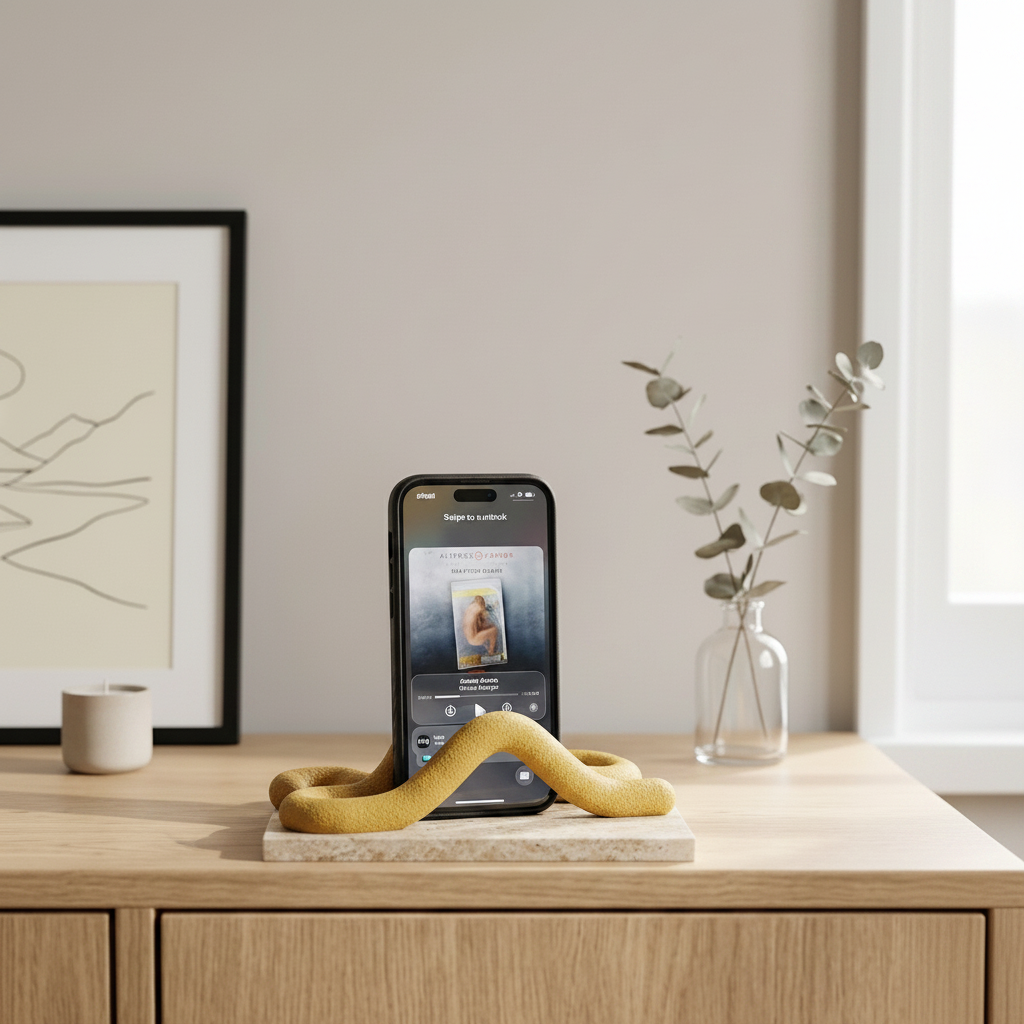 Wibbly Phone Stand travertine desk sculpture