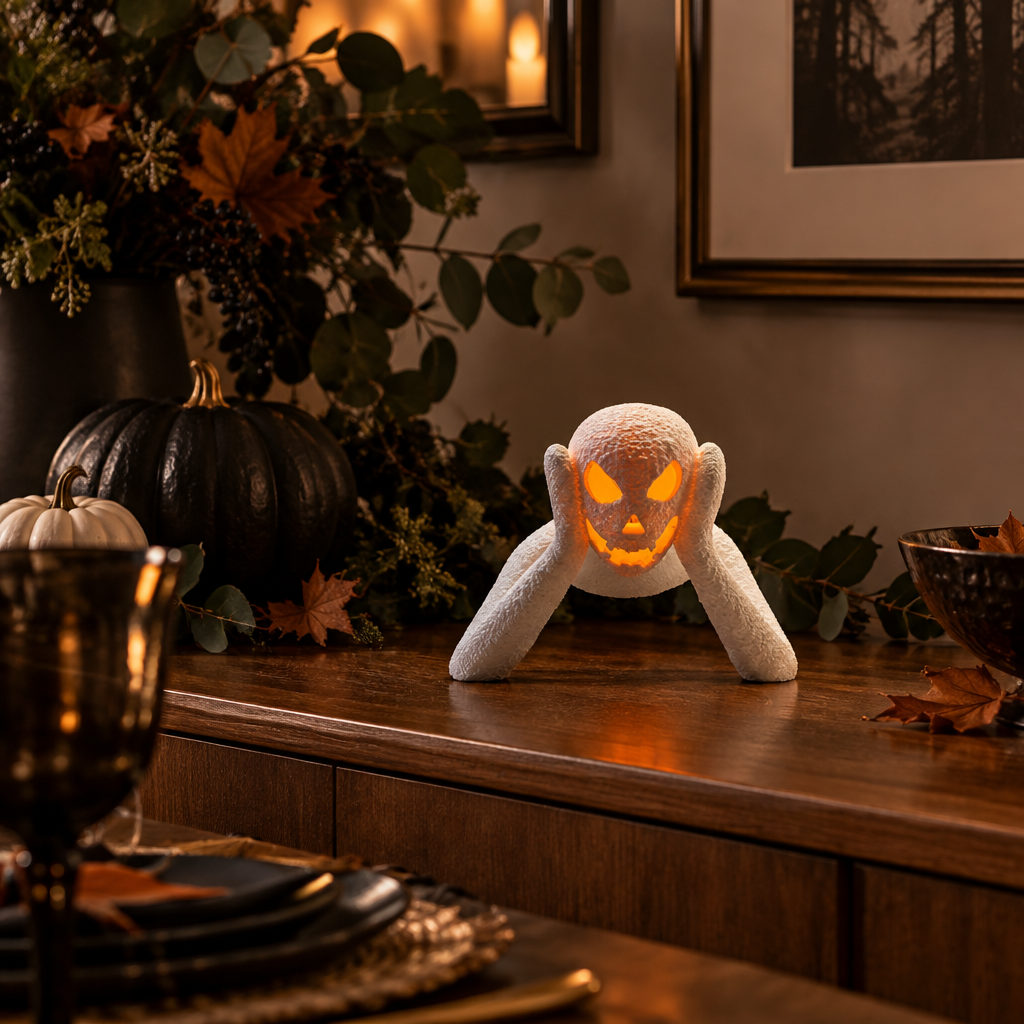 NOBODY LANTERN in a tasteful Halloween dining-room display