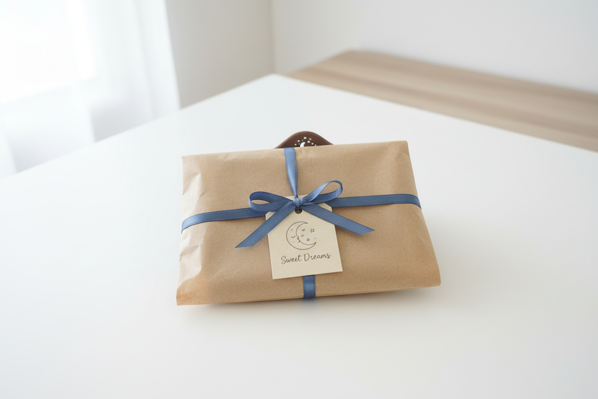 Smartphone Bed presented as a gift with kraft paper wrapping and ribbon