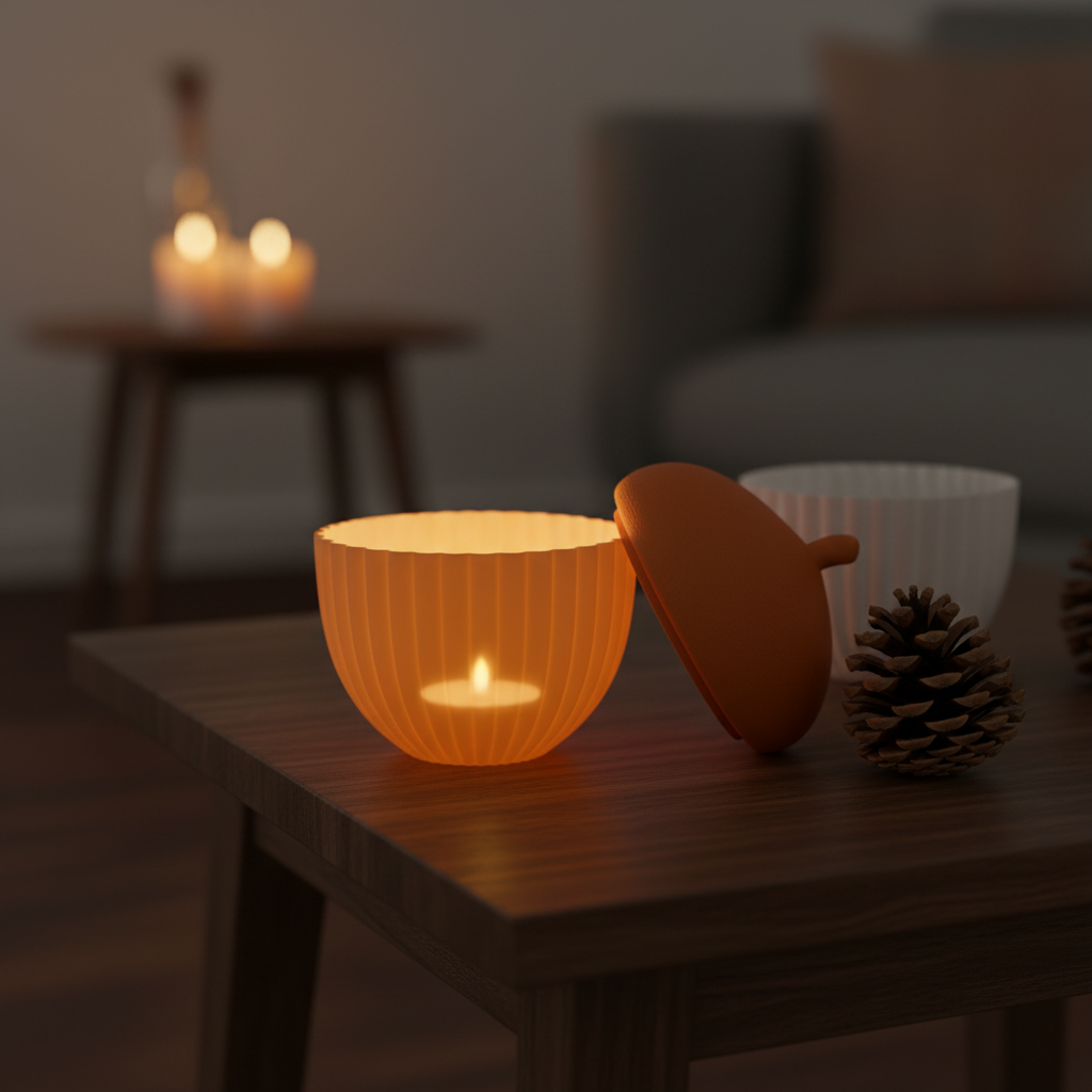 Ribbed Acorn Container - Orange colourway LED glow lifestyle 2
