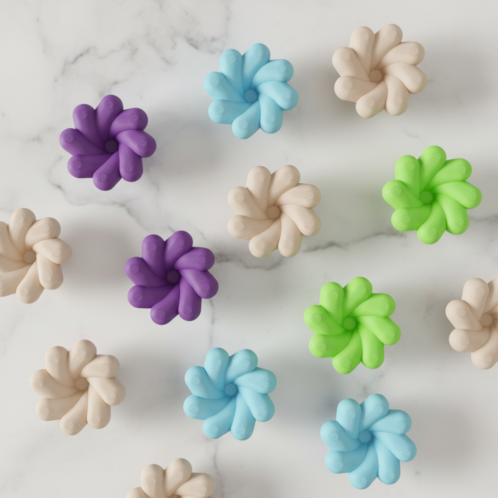 Multi-colour twisted handles flat lay overhead - lifestyle