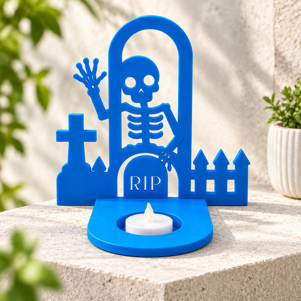 Graveyard shadow lamp on pale stone plinth