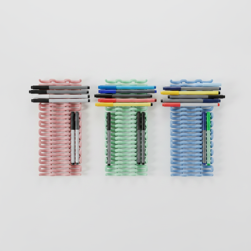Three colour wibble pen trays flatlay overhead - lifestyle