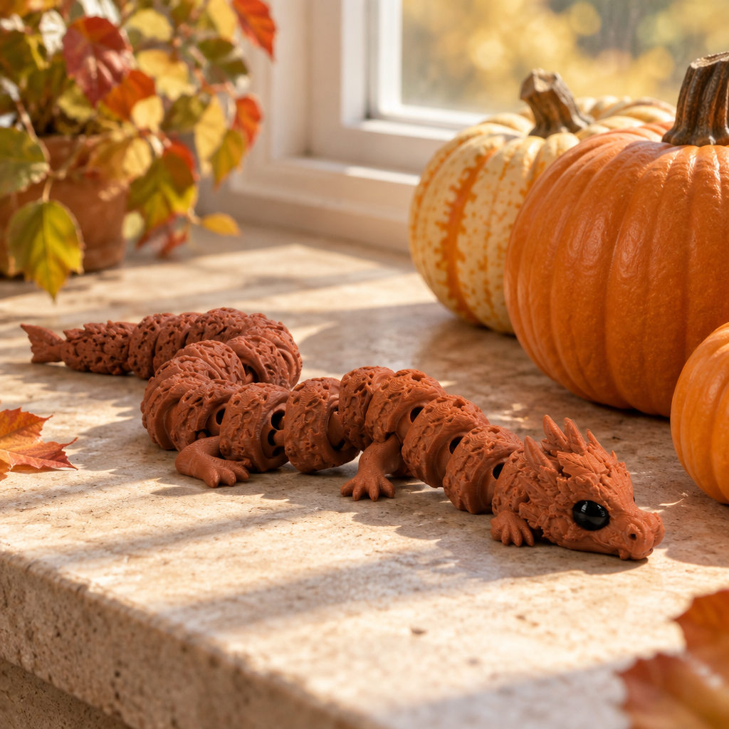 Autumn dragon on stone windowsill