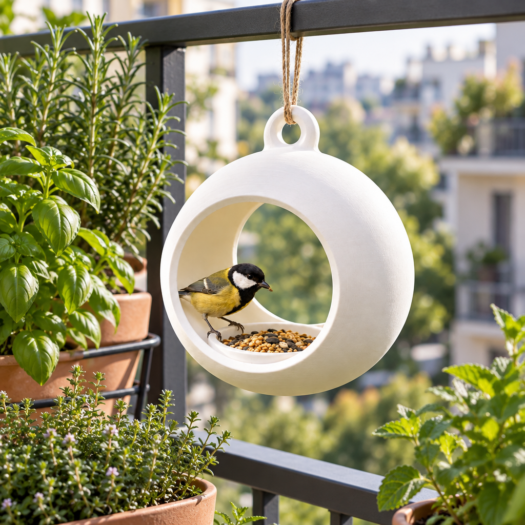 Sphere feeder on herb balcony