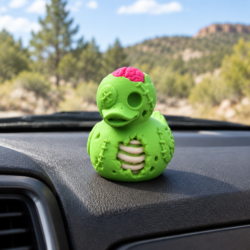 Green Zombie Jeep Duck in parked vehicle