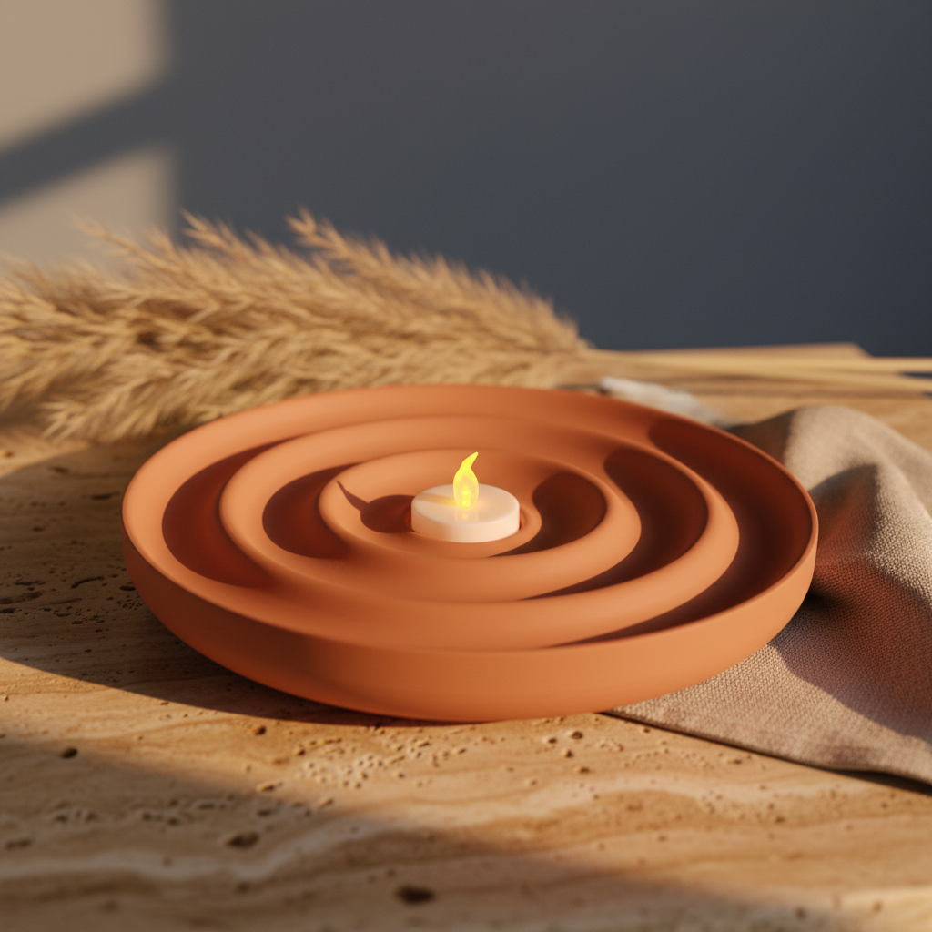 Soft Ripple Tealight Tray - terracotta orange travertine golden hour