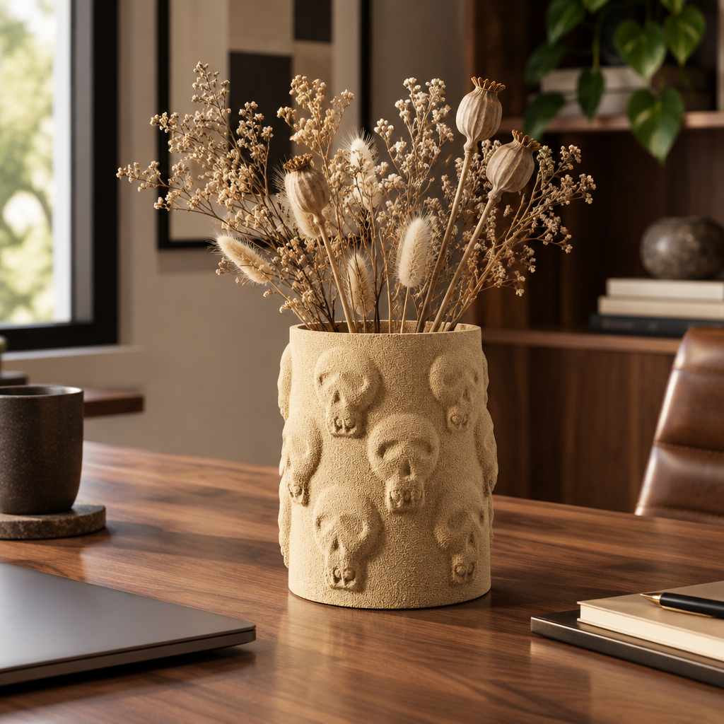 Skull Vase on home office desk