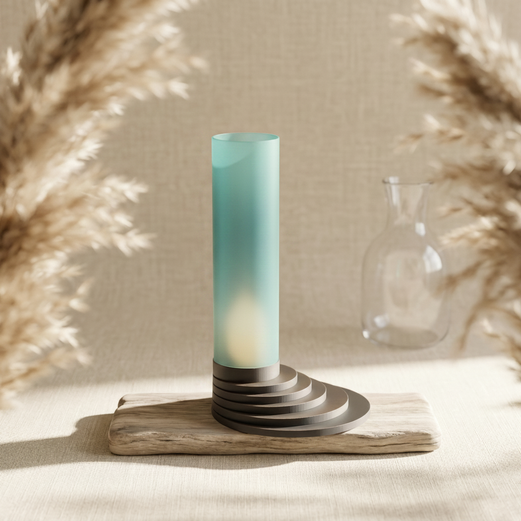 Stepped tealight holder on driftwood with boho pampas grass setting