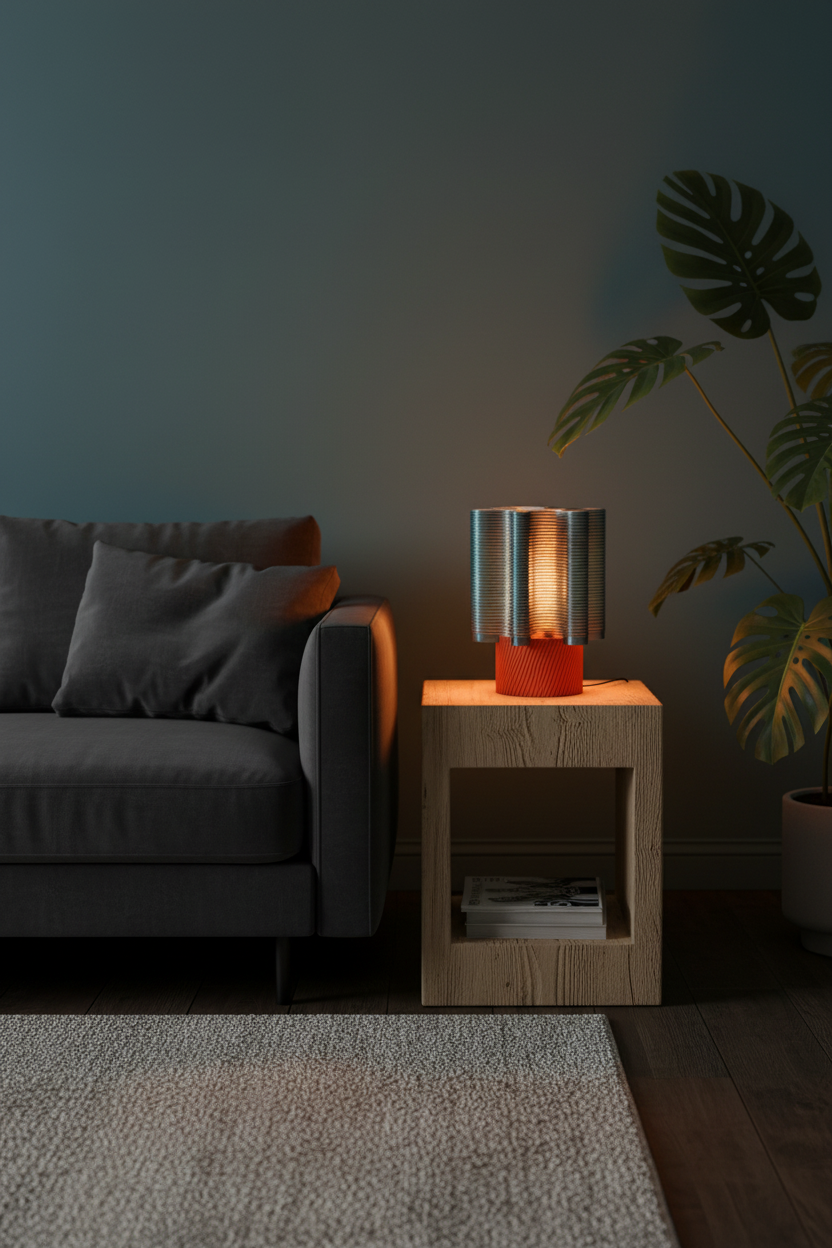 Wavy ripple E27 lamp in moody living room corner with monstera plant