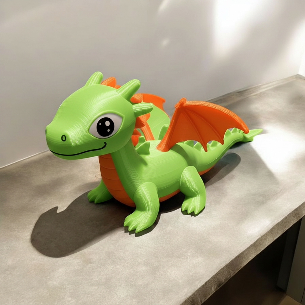 Little Charmkeeper Dragon Figurine - green colourway on marble shelf in modern living room