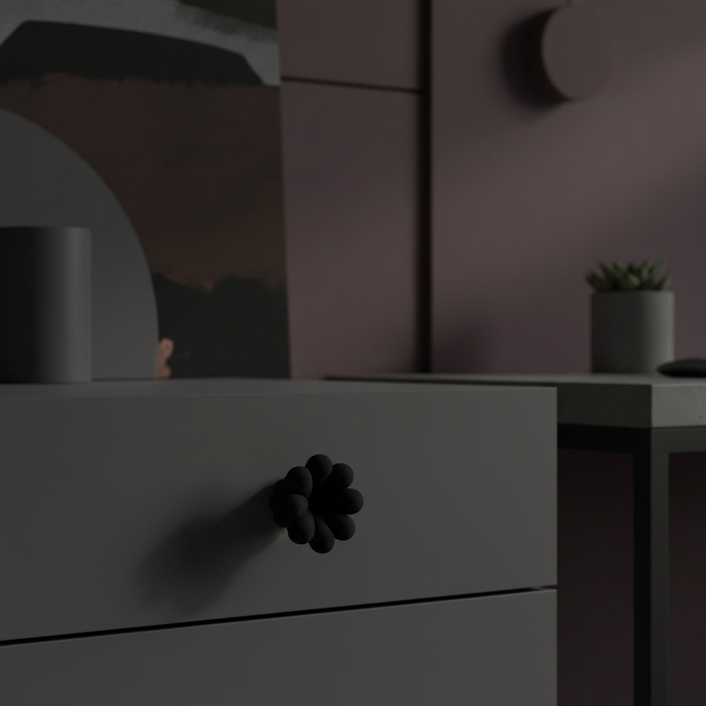 Black wibble handle on home office cabinet - lifestyle