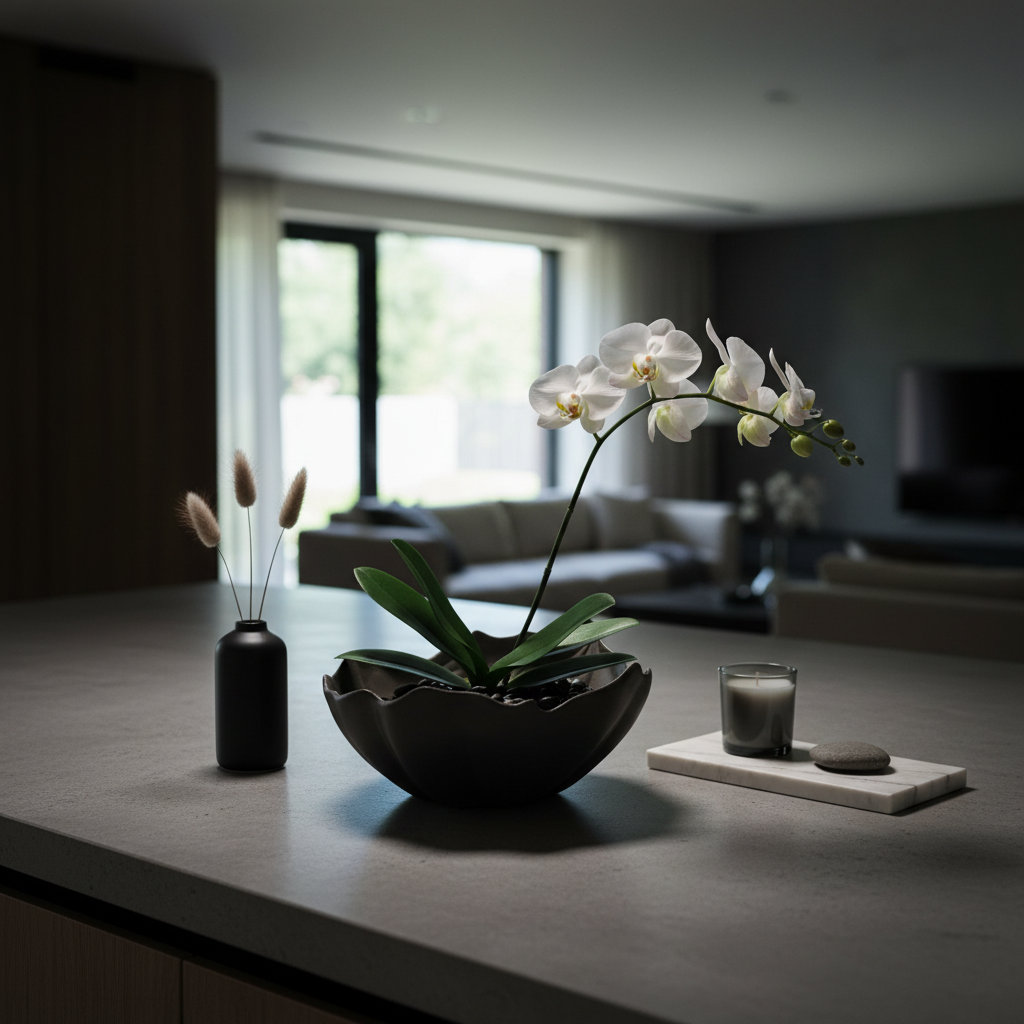 Curled Leaf Decorative Bowl - Black colourway lifestyle