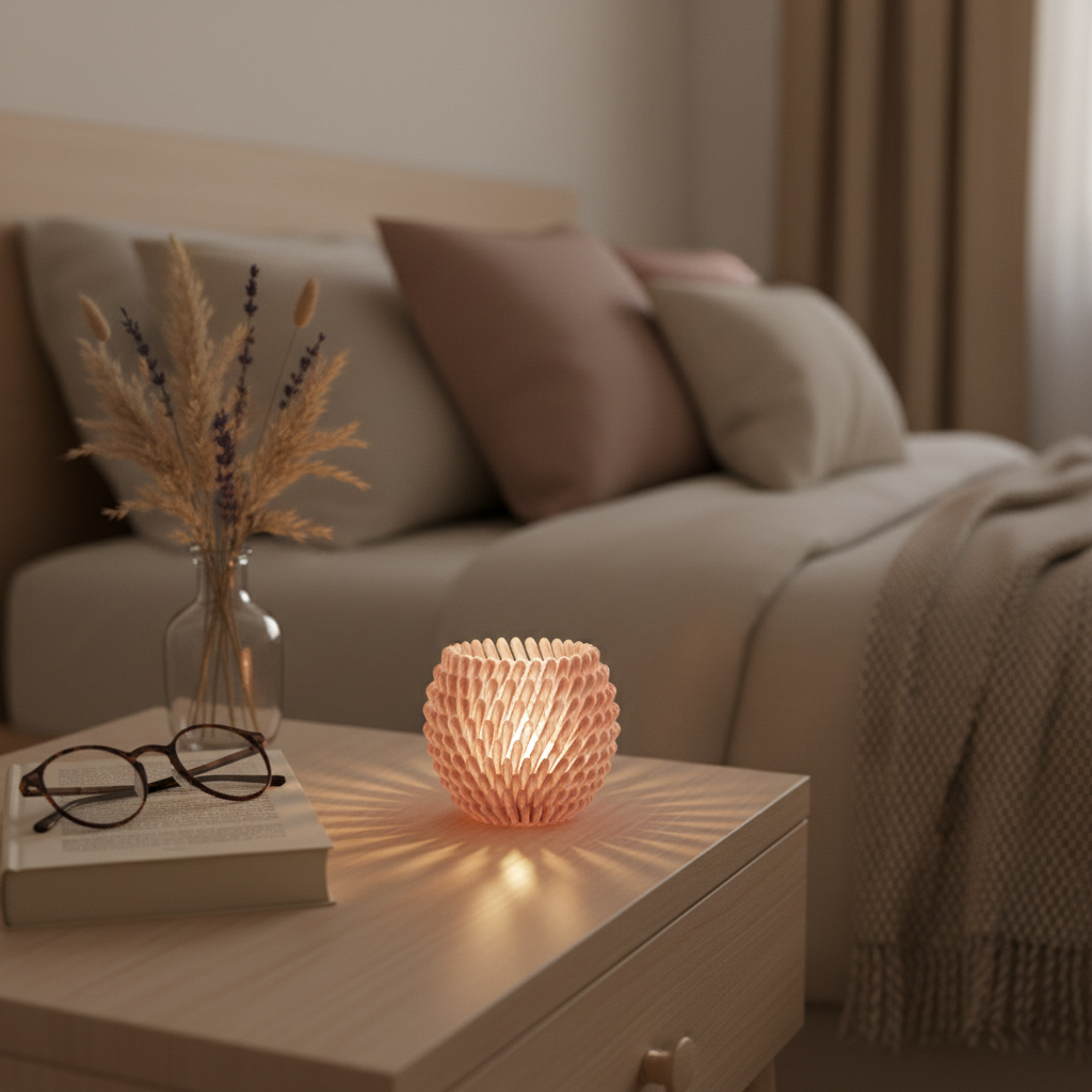Pink sea anemone holder on bedside table - lifestyle
