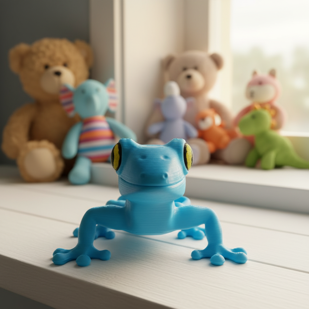 Tiny Desert Gecko Figurine - blue colourway on child's bedroom windowsill