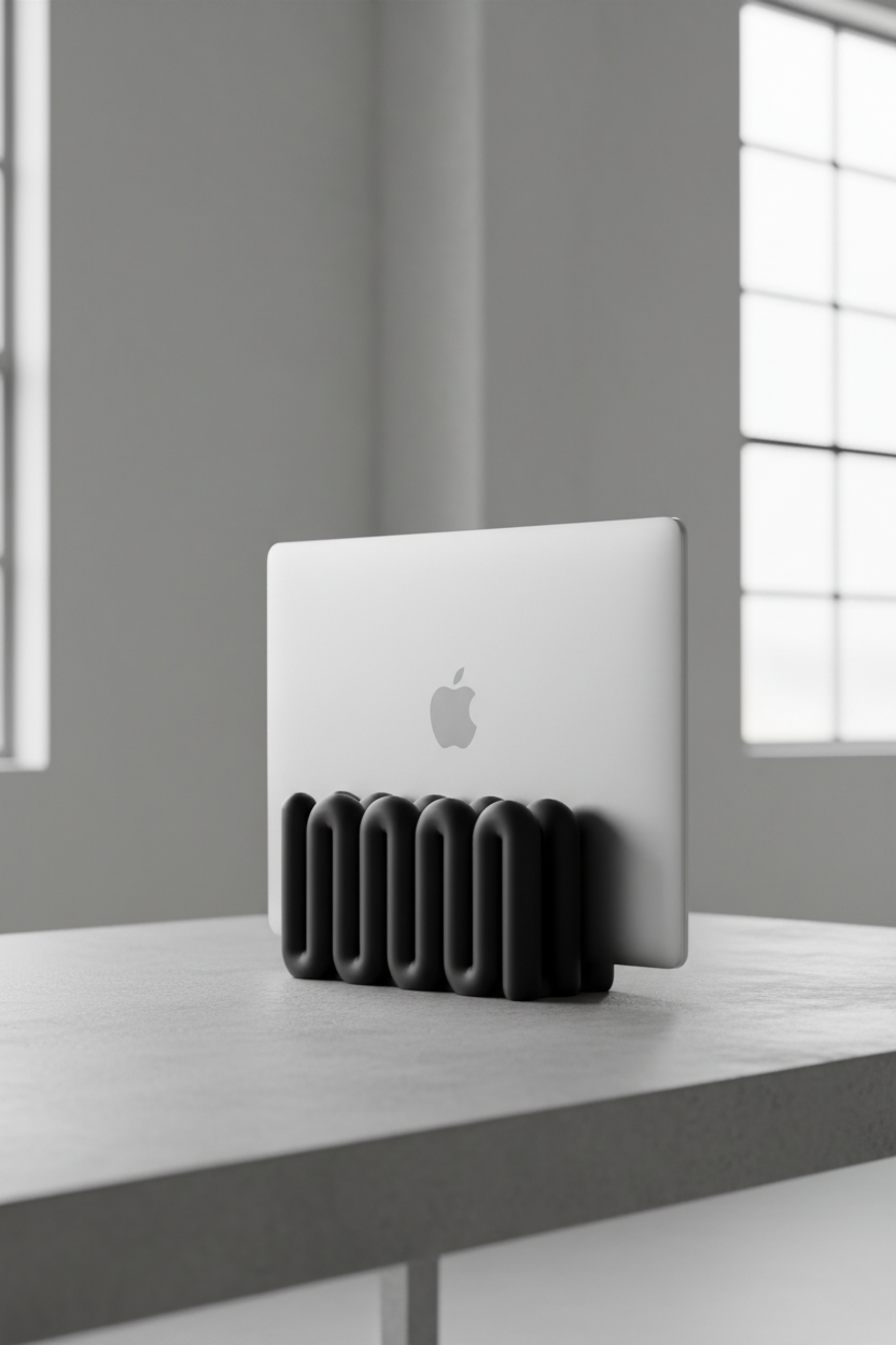 Black wibble stand on concrete desk industrial studio - lifestyle