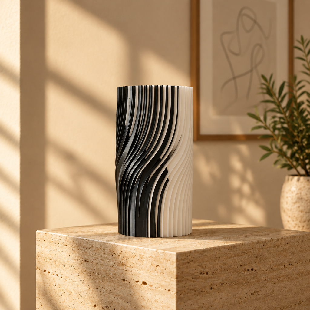 Dual Phase Vase on travertine plinth