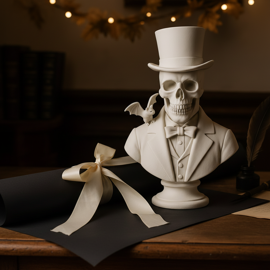 White gentleman skull bust sculpture as a gothic gift display