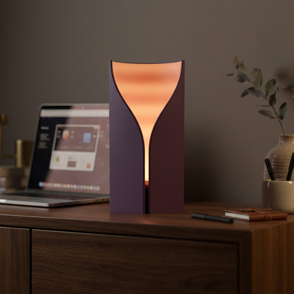 Purple ripple lamp on home office desk - lifestyle