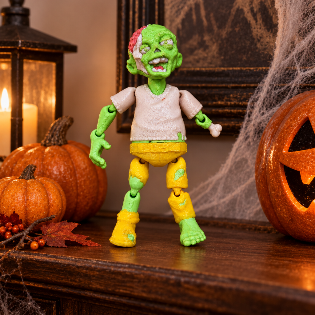 Articulated Zombie on Halloween mantel