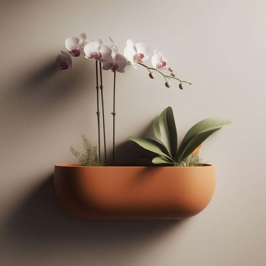 Oval Wall-Mounted Orchid Planter in orange — warm contemporary home lifestyle