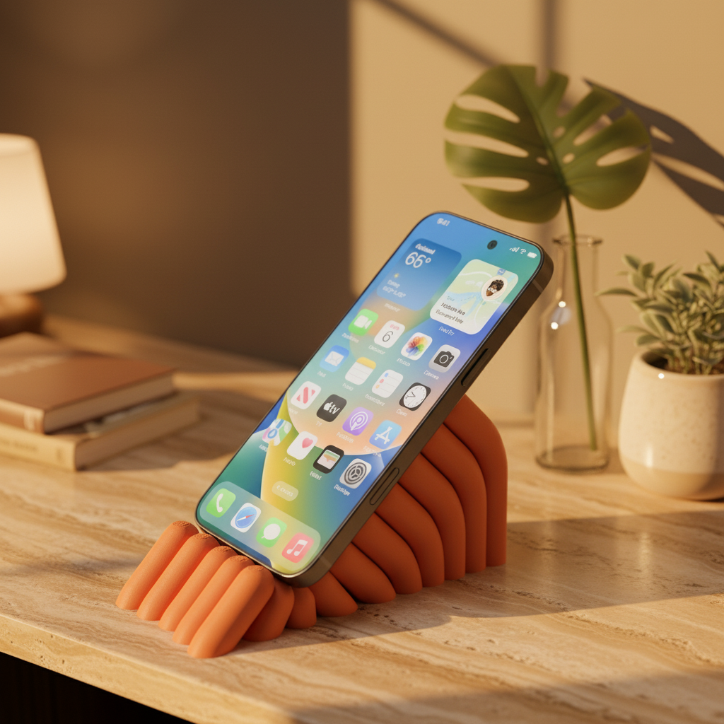 Anemone Inspired Bobbly Phone Stand - terracotta travertine golden hour