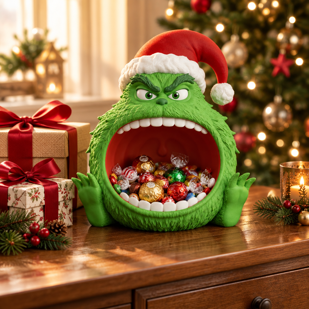 Christmas sweet bowl beside wrapped gifts in warm morning light