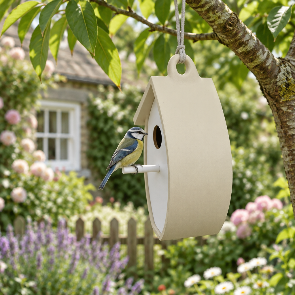 Tree Leaf Birdhouse in a cottage garden